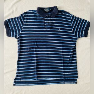 Polo Ralph Lauren Vintage Men Shirt L Blue Short Sleeves Striped Preppy Golf